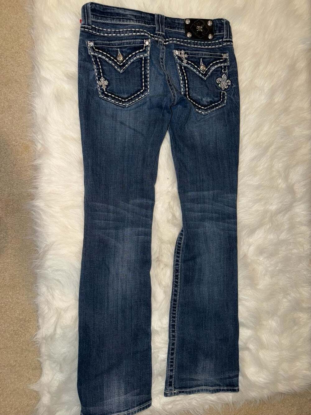 Miss Me JE5369B2 Bootcut Embellished Rhinestone Flap Pocket Jeans Size 29